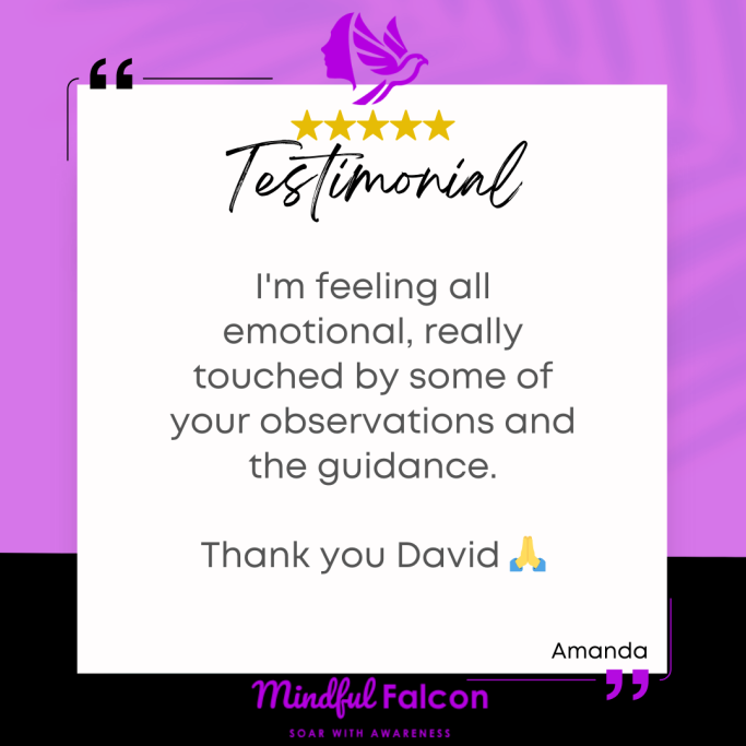Testimonial with five stars praising guidance, signed by Amanda.
