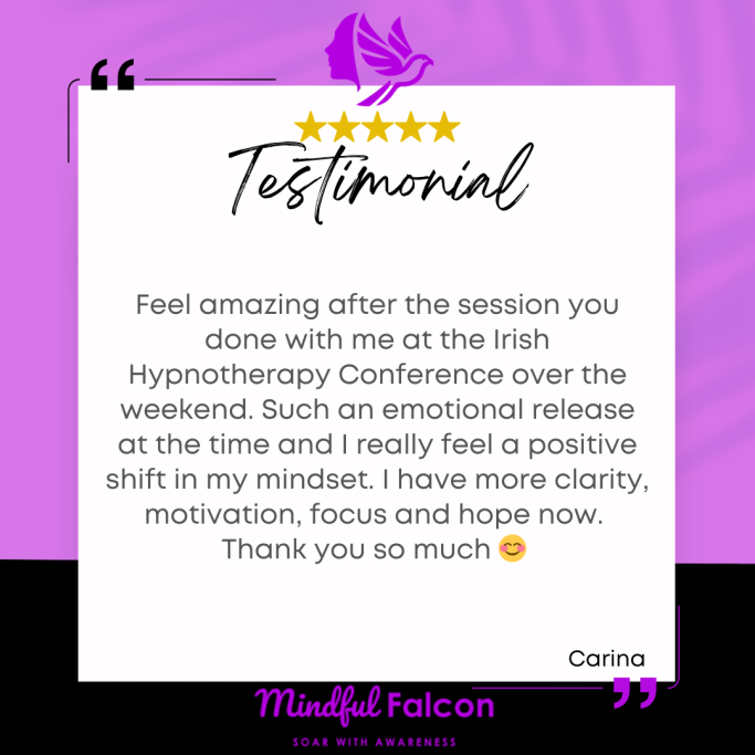 Testimonial highlighting a positive experience at the Irish Hypnotherapy Conference.