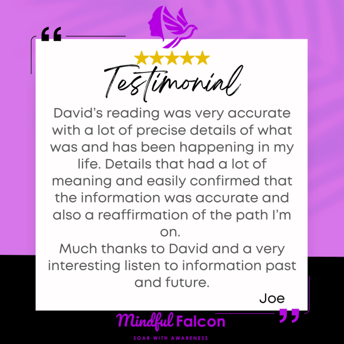 Testimonial highlighting David's accurate readings and meaningful insights into life.